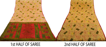 Indian Vintage Sari Yellow & Red Warli Print Pure Cotton Saree Craft Soft Fabric 5Yard Sewing Sarong Wrap Boho dears