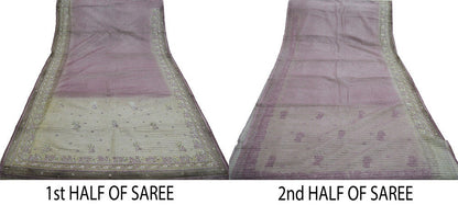 Indian Vintage Silver & Purple Saree Net/Mesh Hand Embroidered Indian Sari Fabric 5Yd Sewing Soft Zardozi/Dabka Zari Sequins