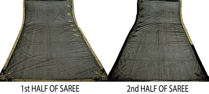Indian Vintage Black Saree Net/Mesh Hand Embroidered Indian Sari Fabric 5Yd Sewing Soft Sequins