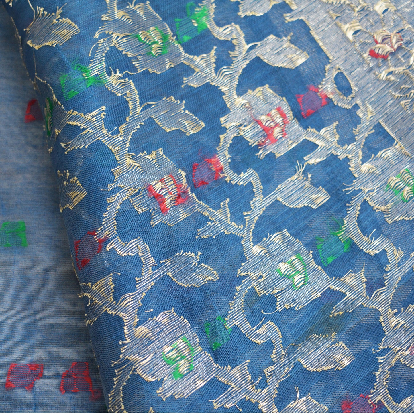 Indian Vintage Blue Sarees Pure Organza Silk Woven Indian Sari Fabric 5Yard Sewing Ethnic Golden Zari Floral