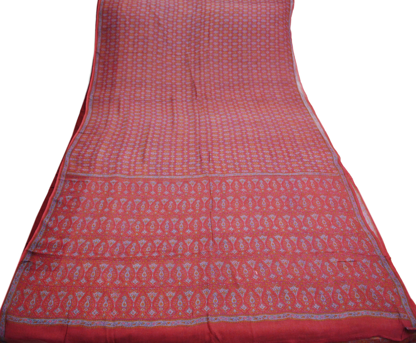 Women Vintage Sari Pink Pure Chiffon Silk Block Printed Saree Craft Fabric Sewing 5Yard Soft Light Sari Dress Making Floral