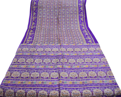 Indian Vintage Sari Purple Pure Silk Printed Saree Fabric 5yard Sewing Craft DressMaking Humans Floral
