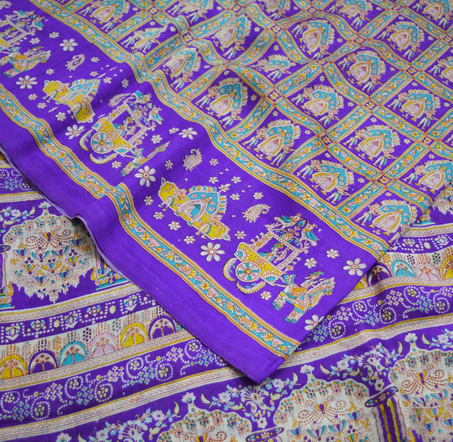Indian Vintage Sari Purple Pure Silk Printed Saree Fabric 5yard Sewing Craft DressMaking Humans Floral