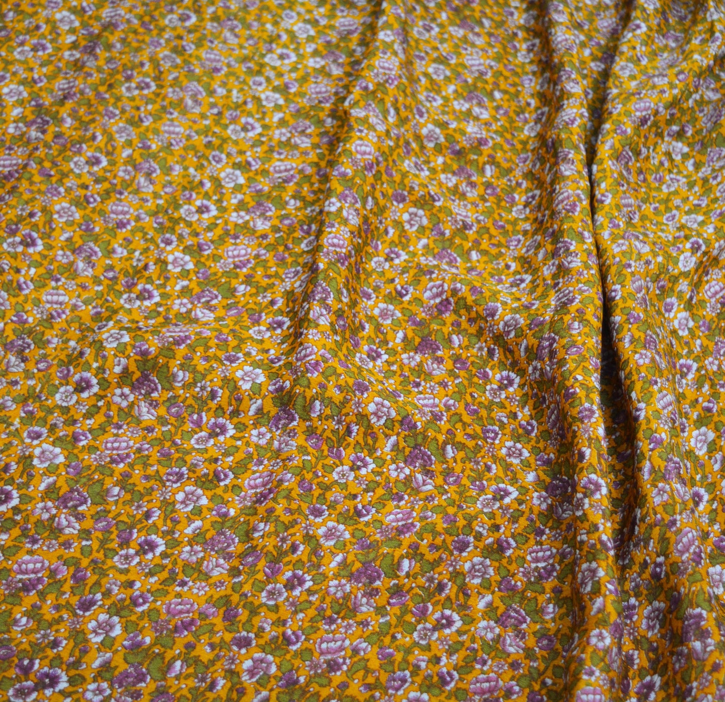 Indian Vintage Sari Saffron 100% Pure Silk Printed Saree 6yd Sewing Craft Fabric DressMaking Soft Wrap Floral Abstract