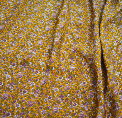 Indian Vintage Sari Saffron 100% Pure Silk Printed Saree 6yd Sewing Craft Fabric DressMaking Soft Wrap Floral Abstract