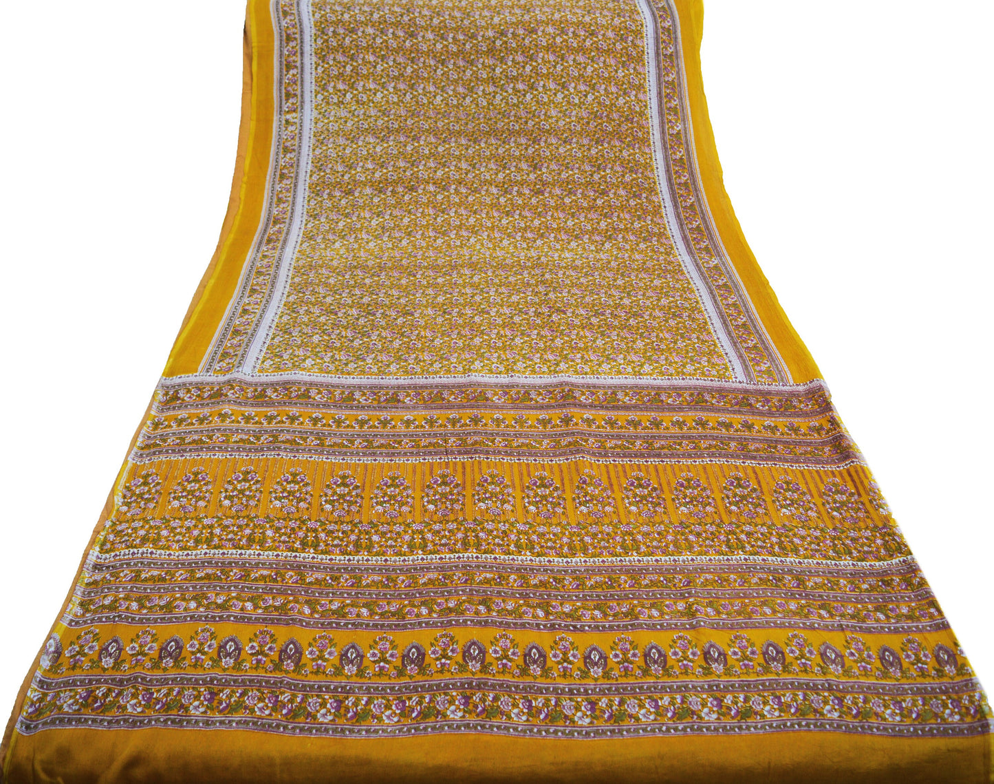 Indian Vintage Sari Saffron 100% Pure Silk Printed Saree 6yd Sewing Craft Fabric DressMaking Soft Wrap Floral Abstract