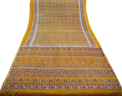 Indian Vintage Sari Saffron 100% Pure Silk Printed Saree 6yd Sewing Craft Fabric DressMaking Soft Wrap Floral Abstract