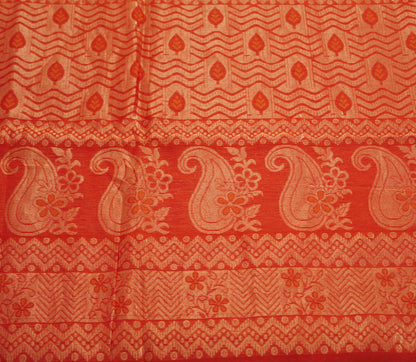 Vintage Sari Red & Saffron Hand Woven Pure Silk Saree Golden Zari 5Yard Soft Floral Ethnic