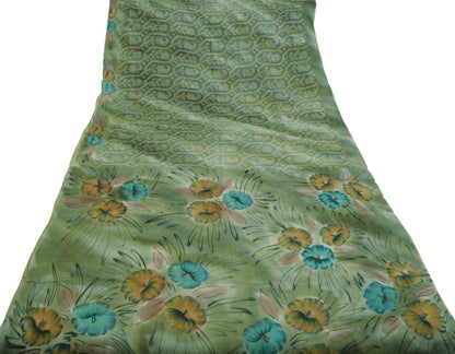 Vintage Green Sari 100% Pure Silk Hand Woven/Printed Sarees Fabric 6yard Sewing Soft Dress Designing Crafting