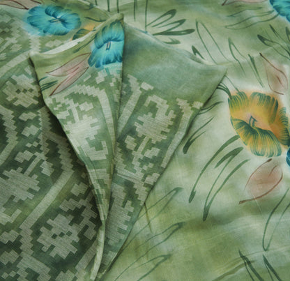 Vintage Green Sari 100% Pure Silk Hand Woven/Printed Sarees Fabric 6yard Sewing Soft Dress Designing Crafting