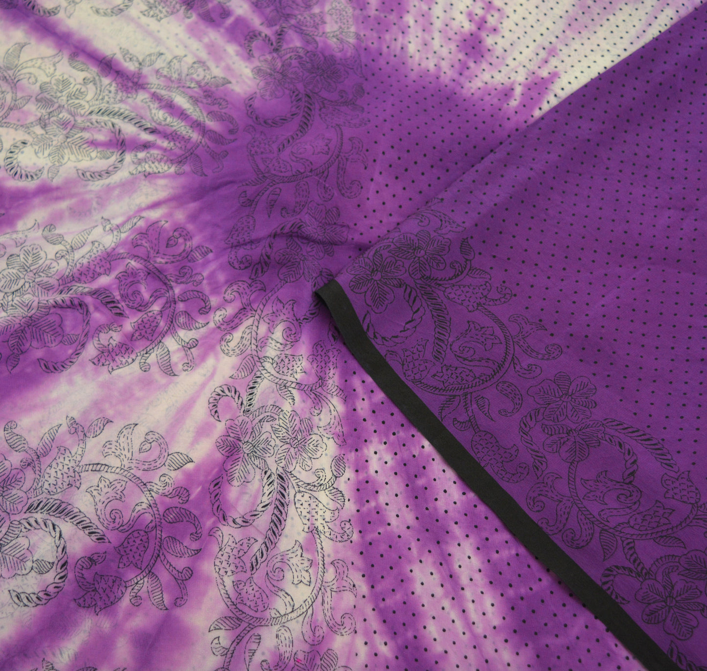 Indian Vintage Sari Purple & White Pure Crepe Silk Tie-Dye Printed Saree 6yard Sewing Ethnic Wrap