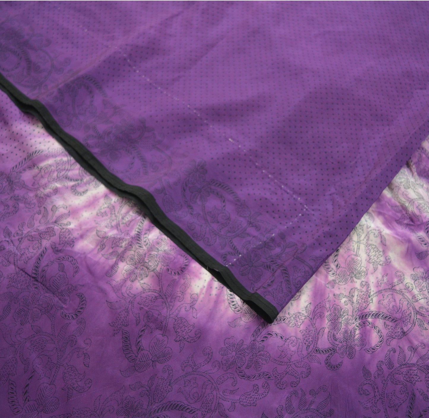 Indian Vintage Sari Purple & White Pure Crepe Silk Tie-Dye Printed Saree 6yard Sewing Ethnic Wrap