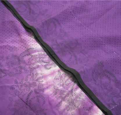 Indian Vintage Sari Purple & White Pure Crepe Silk Tie-Dye Printed Saree 6yard Sewing Ethnic Wrap