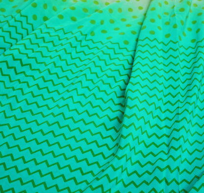 Indian Vintage Sari Green Pure Crepe Silk Printed Saree 5yard Sewing Floral Soft Craft Fabric Ethnic Wrap