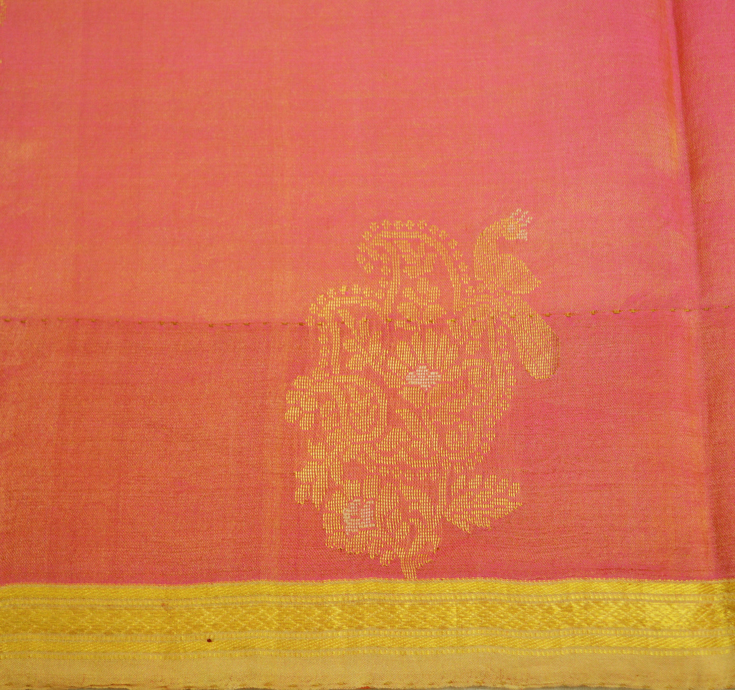 Indian Vintage Heavy Saree Pink & Golden Hand Woven Kanjivaram 100% Pure Silk Indian Sari Fabric 5Yard Ethnic Zari