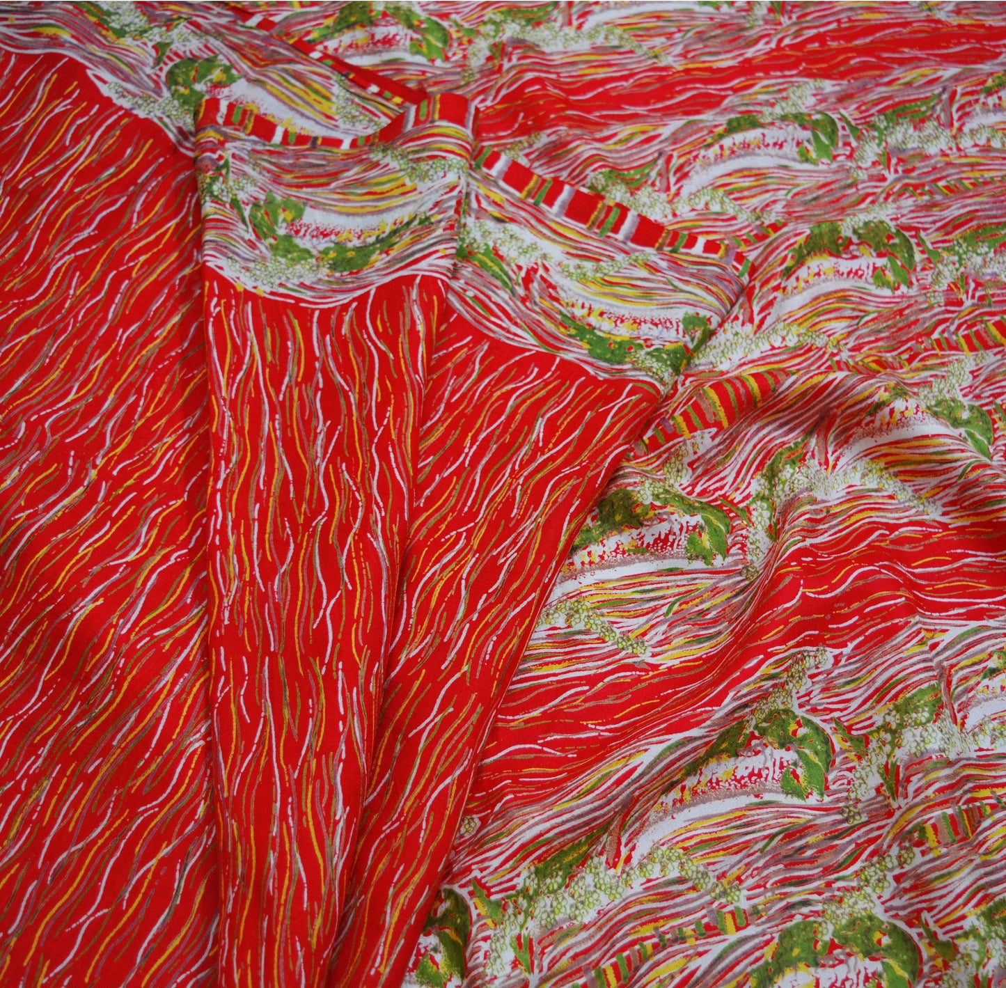 Indian Vintage Sari Red 100% Pure Silk Printed Saree Fabric 5yard Sewing Craft DressMaking Soft Saree Dress