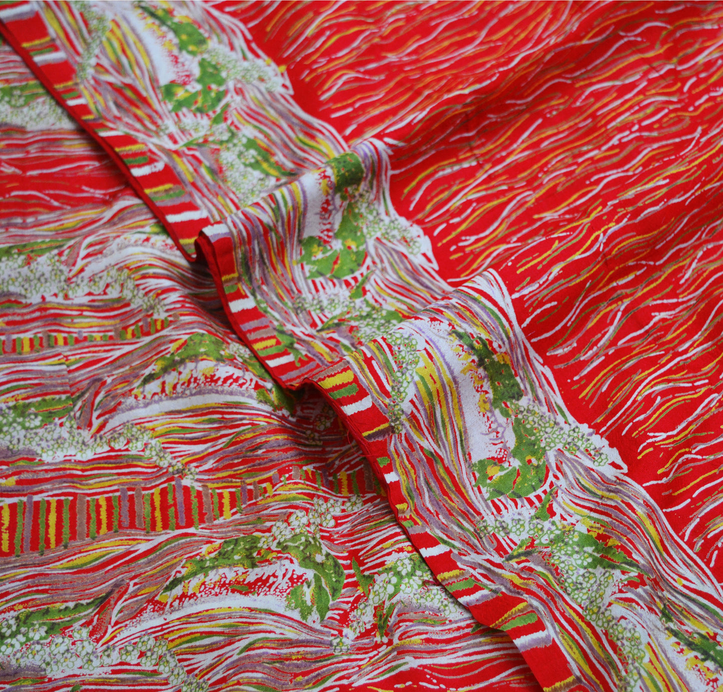 Indian Vintage Sari Red 100% Pure Silk Printed Saree Fabric 5yard Sewing Craft DressMaking Soft Saree Dress