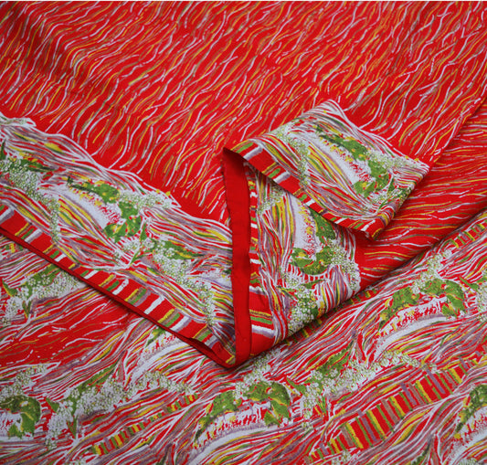 Indian Vintage Sari Red 100% Pure Silk Printed Saree Fabric 5yard Sewing Craft DressMaking Soft Saree Dress