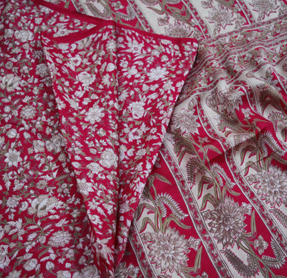 Indian Vintage Sari Red Pure Silk Printed Saree Fabric 6yard Sewing Craft Fabric DressMaking Soft Wrap