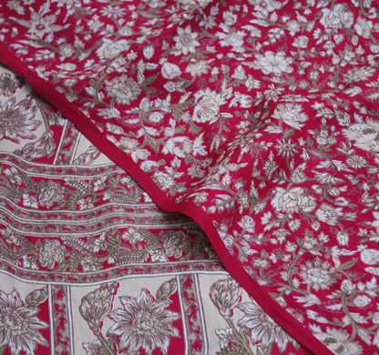 Indian Vintage Sari Red Pure Silk Printed Saree Fabric 6yard Sewing Craft Fabric DressMaking Soft Wrap