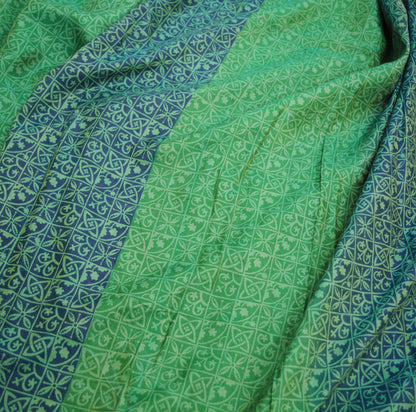 Indian Vintage Sari Green & Blue 100% Pure Silk Printed Saree Fabric 5yd Sewing Craft Fabric DressMaking  Soft Wrap