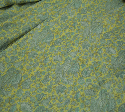 Indian Vintage Sari Green & Yellow 100% Pure Silk Printed Sarees Fabric 5yd Sewing Craft Fabric DressMaking Soft