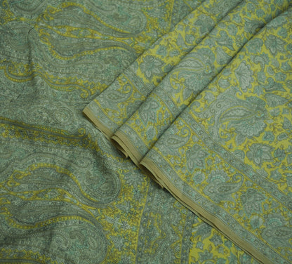 Indian Vintage Sari Green & Yellow 100% Pure Silk Printed Sarees Fabric 5yd Sewing Craft Fabric DressMaking Soft