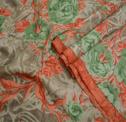 Vintage Sari Brown 100% Pure Silk Printed Saree Fabric 5yard Sewing Floral Soft Dress Designing for Crafting ,Paisley