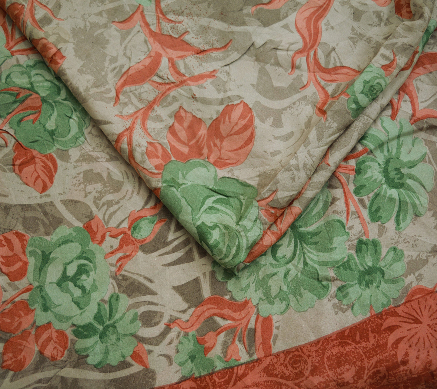 Vintage Sari Brown 100% Pure Silk Printed Saree Fabric 5yard Sewing Floral Soft Dress Designing for Crafting ,Paisley