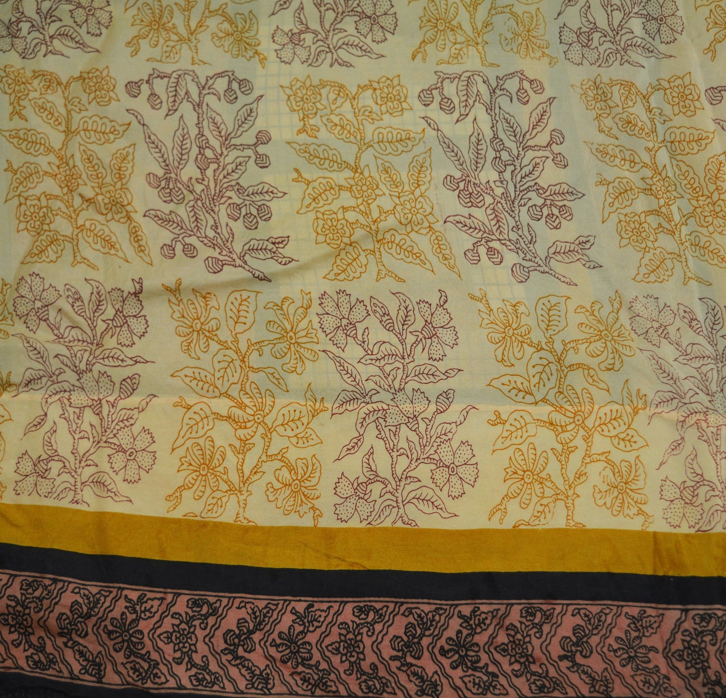 Indian Vintage Sari Cream Pure Silk Printed Saree Fabric 5yard Sewing Craft DressMaking  Soft Floral