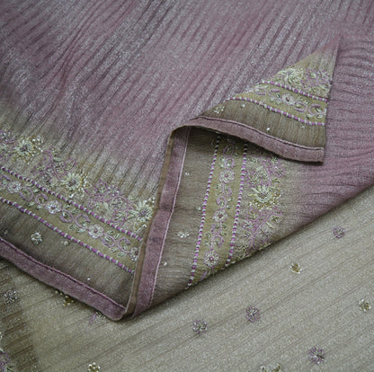 Indian Vintage Silver & Purple Saree Net/Mesh Hand Embroidered Indian Sari Fabric 5Yd Sewing Soft Zardozi/Dabka Zari Sequins