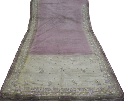Indian Vintage Silver & Purple Saree Net/Mesh Hand Embroidered Indian Sari Fabric 5Yd Sewing Soft Zardozi/Dabka Zari Sequins