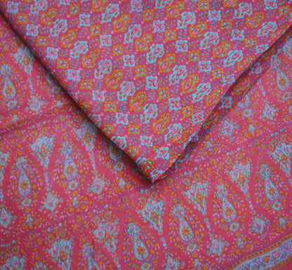 Women Vintage Sari Pink Pure Chiffon Silk Block Printed Saree Craft Fabric Sewing 5Yard Soft Light Sari Dress Making Floral