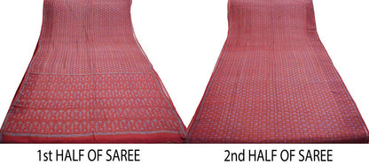Women Vintage Sari Pink Pure Chiffon Silk Block Printed Saree Craft Fabric Sewing 5Yard Soft Light Sari Dress Making Floral
