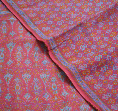 Women Vintage Sari Pink Pure Chiffon Silk Block Printed Saree Craft Fabric Sewing 5Yard Soft Light Sari Dress Making Floral
