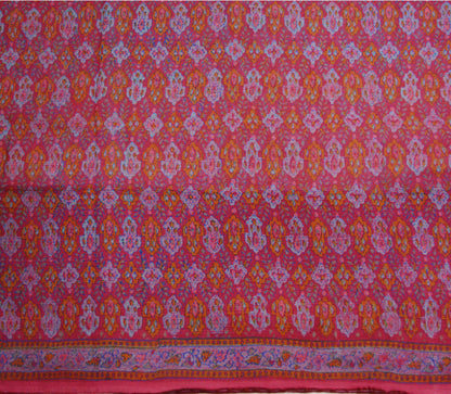 Women Vintage Sari Pink Pure Chiffon Silk Block Printed Saree Craft Fabric Sewing 5Yard Soft Light Sari Dress Making Floral
