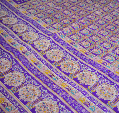 Indian Vintage Sari Purple Pure Silk Printed Saree Fabric 5yard Sewing Craft DressMaking Humans Floral