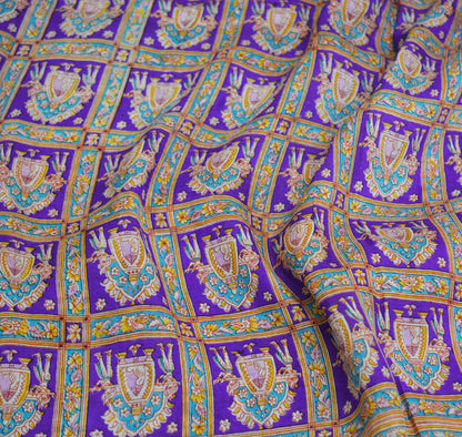 Indian Vintage Sari Purple Pure Silk Printed Saree Fabric 5yard Sewing Craft DressMaking Humans Floral