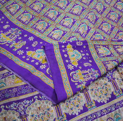 Indian Vintage Sari Purple Pure Silk Printed Saree Fabric 5yard Sewing Craft DressMaking Humans Floral