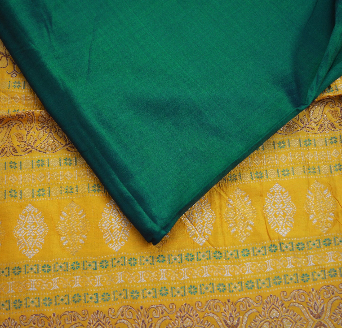 Indian Vintage Green & Saffron Heavy Saree Pure Silk saree Banarasi Brocade Indian Sari Fabric Golden Zari 5Yard Floral