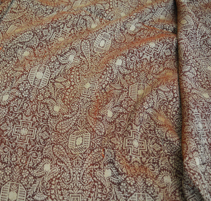 Indian Vintage Dark Brown Heavy Saree Pure Silk Hand Woven Indian Sari 6yd Ethnic Fabric Craft Floral Sewing