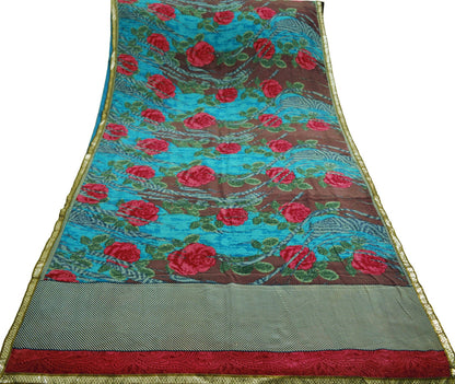 Indian Vintage Sari Multi Pure Crepe Silk Printed Saree  5yard Sewing Floral Soft Craft Fabric Wrap