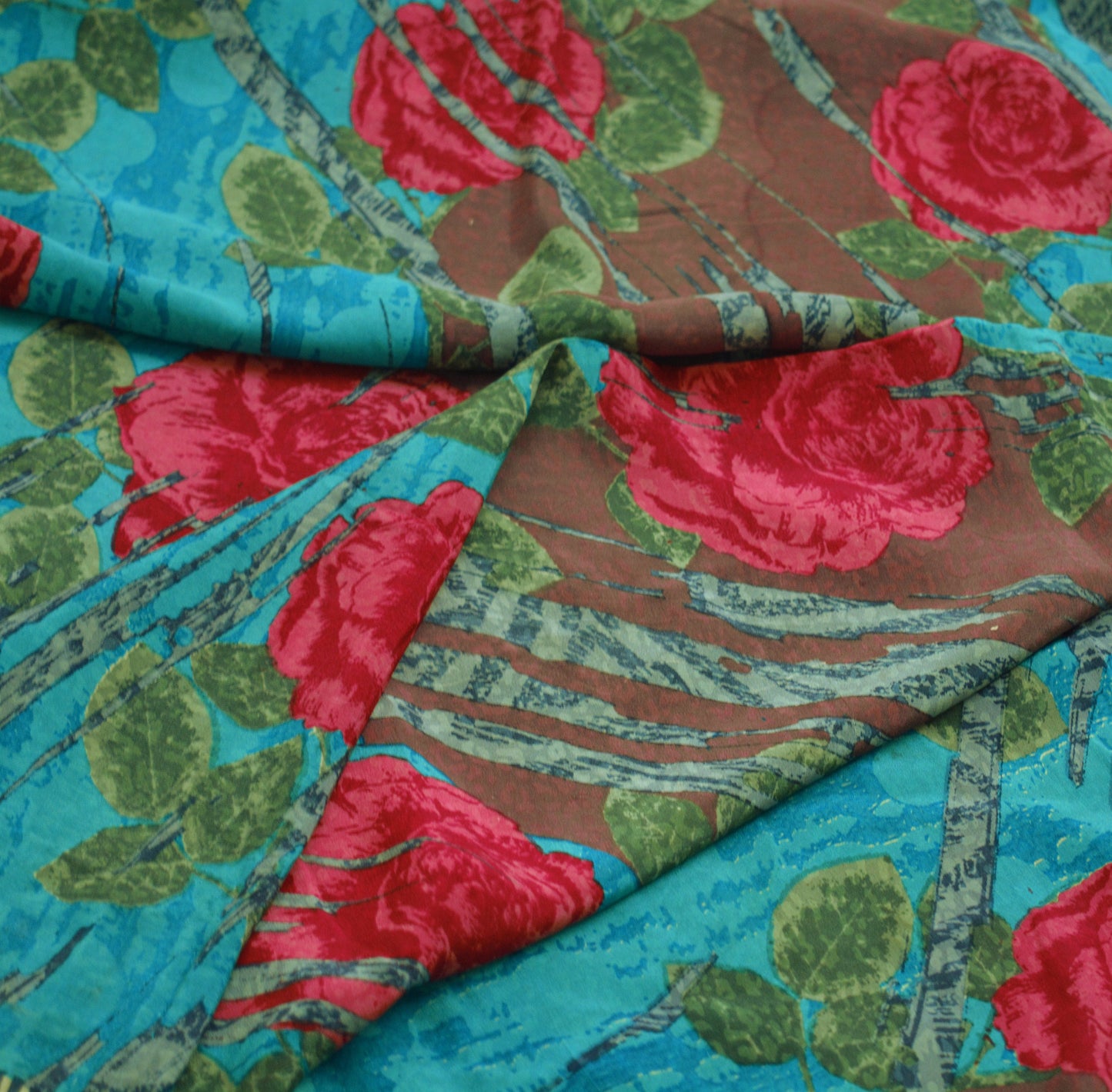 Indian Vintage Sari Multi Pure Crepe Silk Printed Saree  5yard Sewing Floral Soft Craft Fabric Wrap