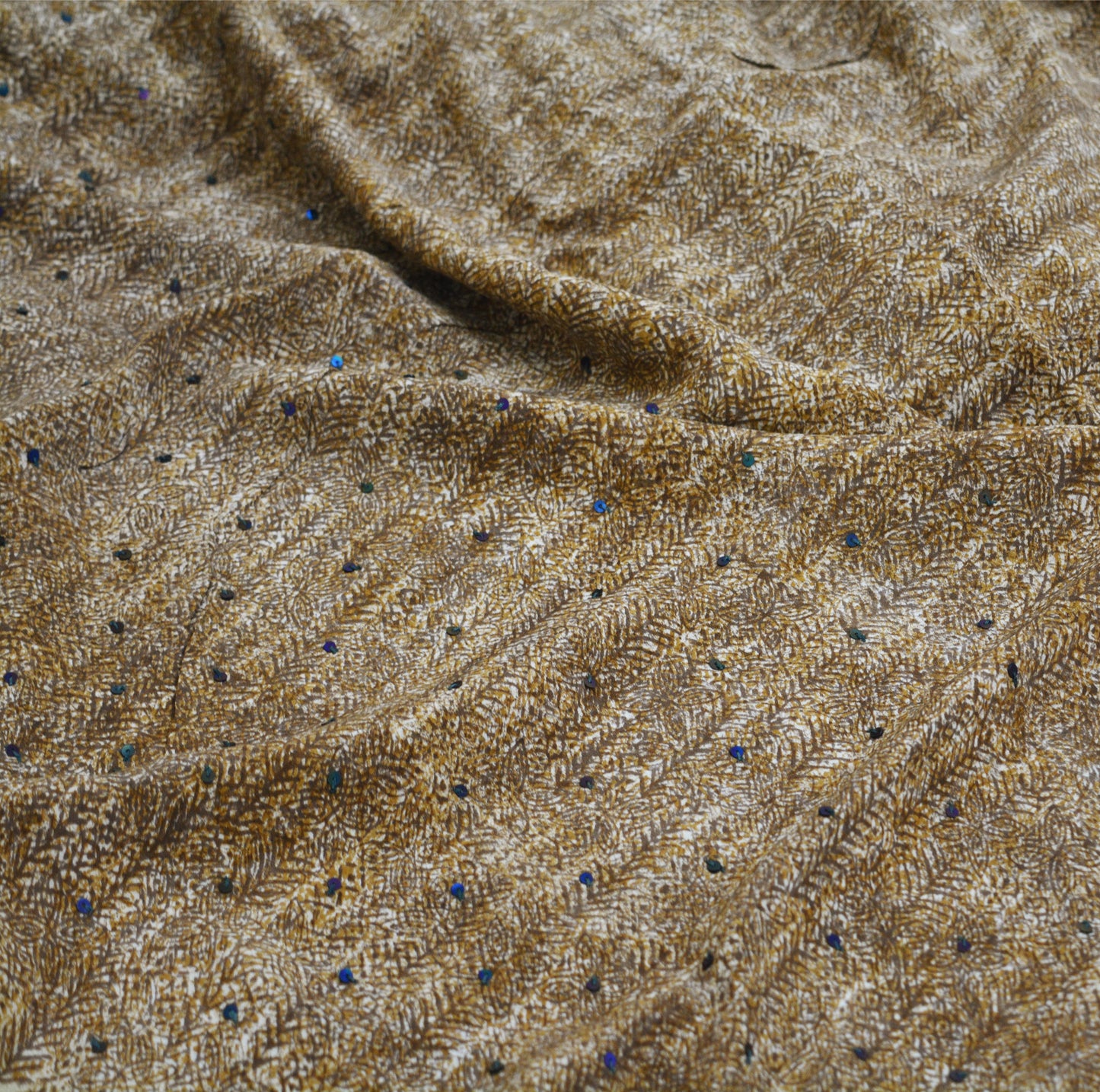 Indian Vintage Sari Brown & Beige Pure Crepe Silk Hand Embroidered Saree 5yard Sewing Floral Craft Sequins