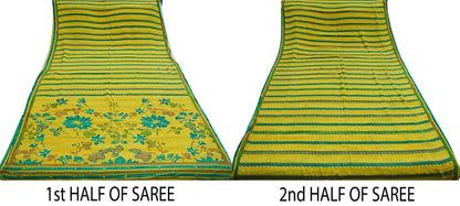 Indian Vintage Sari Yellow Pure Crepe Silk Hand Embroidered Saree 5yard Sewing Floral Craft Sequins