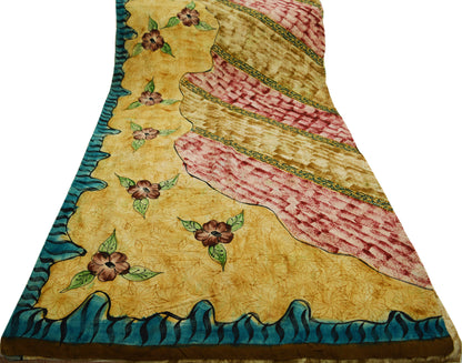 Indian Vintage Sari Beige Pure Crepe Silk Printed Saree 5yard Sewing Floral Soft Craft Fabric Wrap