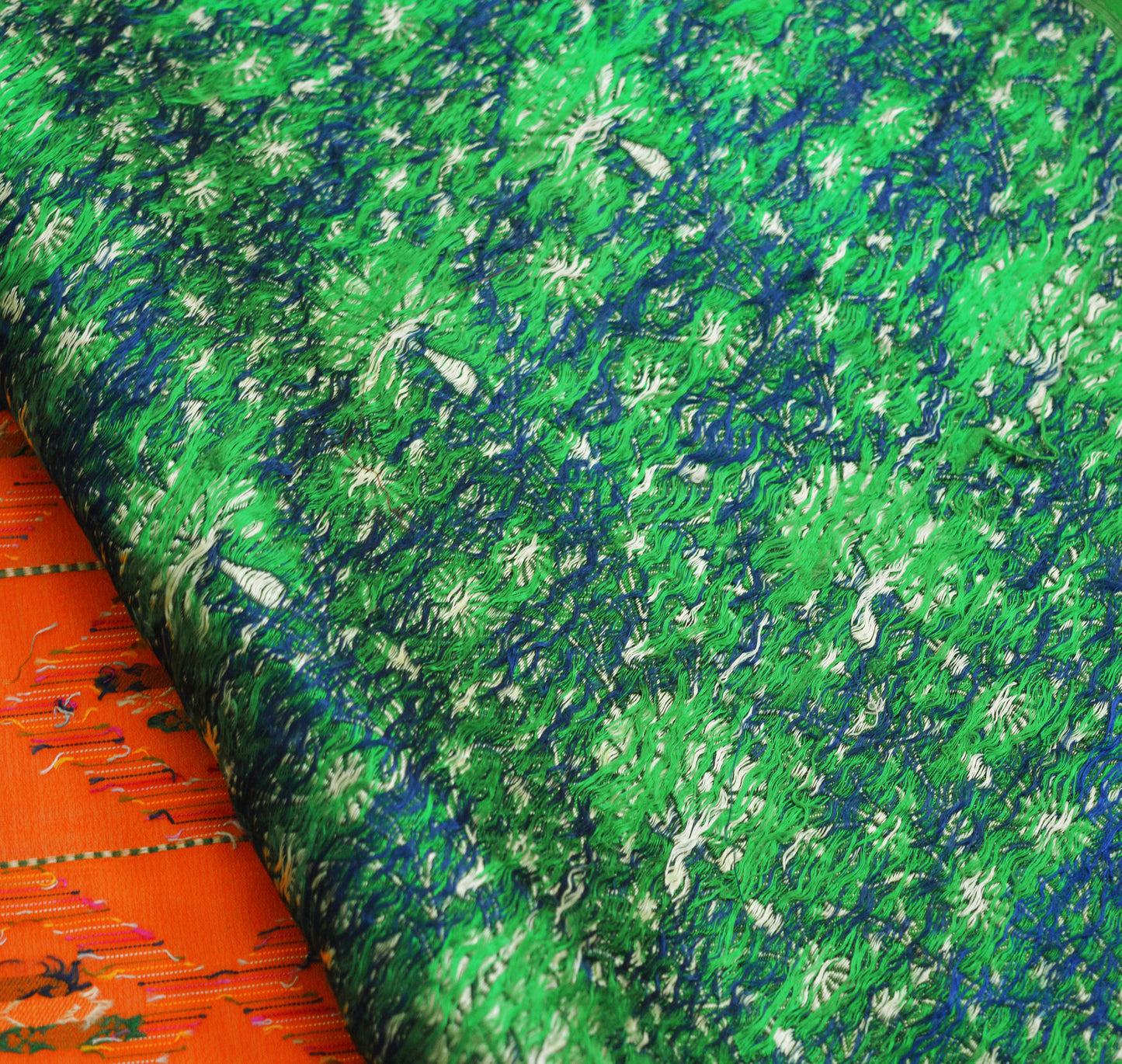 Indian Vintage Sari Green & Orange Hand Woven 100% Pure Silk Saree Fabric 5Yard Silk Sari Ethnic Floral