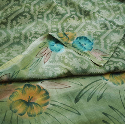 Vintage Green Sari 100% Pure Silk Hand Woven/Printed Sarees Fabric 6yard Sewing Soft Dress Designing Crafting