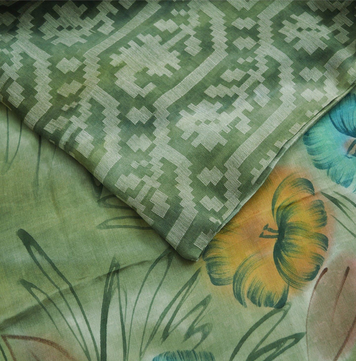 Vintage Green Sari 100% Pure Silk Hand Woven/Printed Sarees Fabric 6yard Sewing Soft Dress Designing Crafting