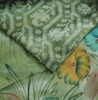 Vintage Green Sari 100% Pure Silk Hand Woven/Printed Sarees Fabric 6yard Sewing Soft Dress Designing Crafting